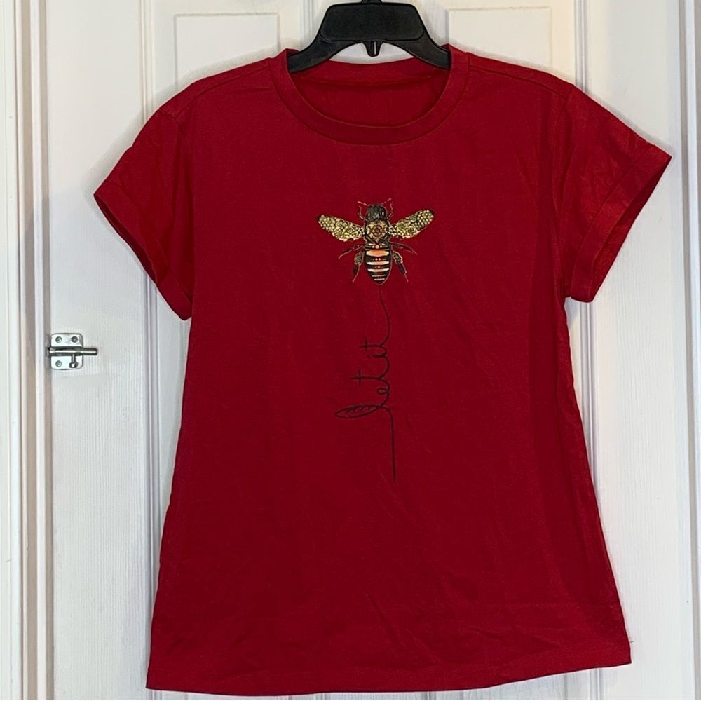 Let It Bee Tee SizeāMedium Burgundy Red Color